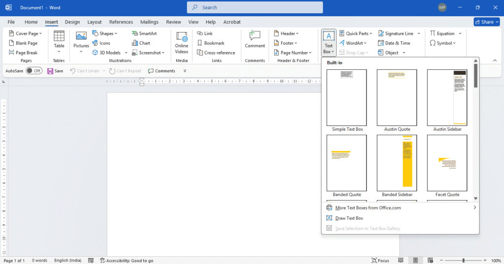 MS Word में Insert Tab: Text Box & Quick Parts आसान स्टेप्स (हिंदी)