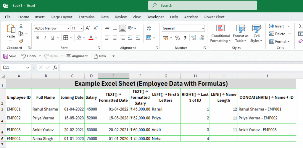 Professional report using Text Formula in Excel
