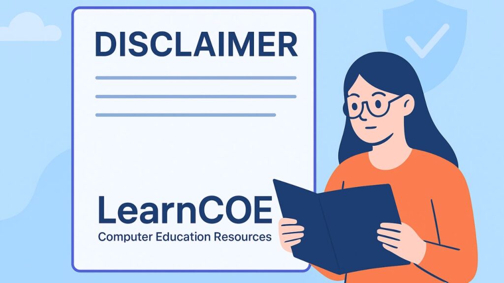 LearnCOE Disclaimer illustration about computer education website policy and resources