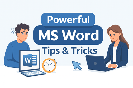 10 Powerful MS Word Tips and Tricks in Hindi जो आपकी Productivity को 5X बढ़ा देंगे MS Word Tips and Tricks professional illustration banner
