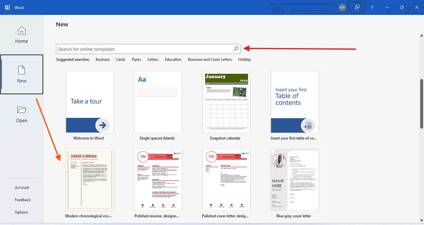 10 Powerful MS Word Tips and Tricks in Hindi जो आपकी Productivity को 5X बढ़ा देंगे MS Word template selection screen with New tab highlighted.