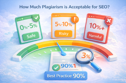 acceptable plagiarism percentage for SEO 3D illustration in 16:9 ratio