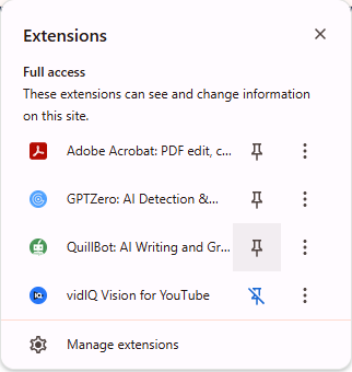 QuillBot grammar checker Chrome extension successfully installed and enabled in the browser.