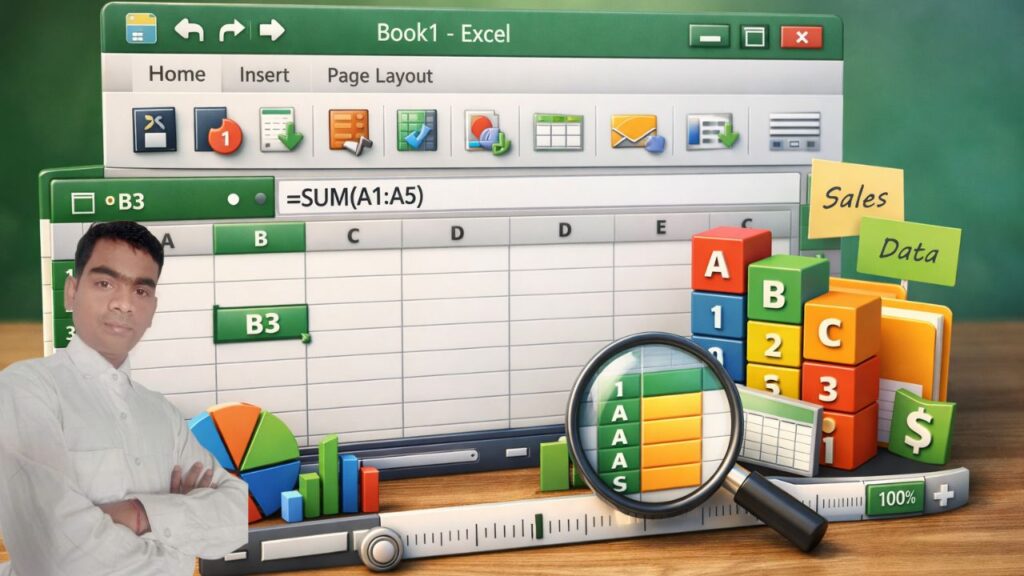 Excel Introduction in Hindi: 16 Basic Concepts of Workbook, Ribbon, Cell Explained excel-introduction-in-hindi-3d-diagram.webp