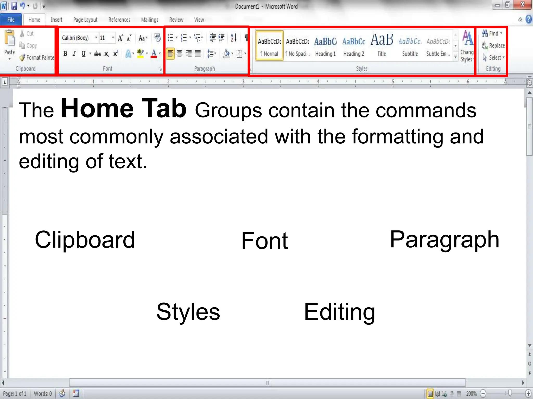 MS Word Home Tab in Hindi interface showing Clipboard Font Paragraph Styles and Editing sections