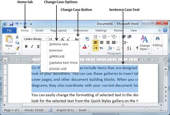 MS Word Home Tab in Hindi Change Case options Sentence case, lowercase and uppercase explained