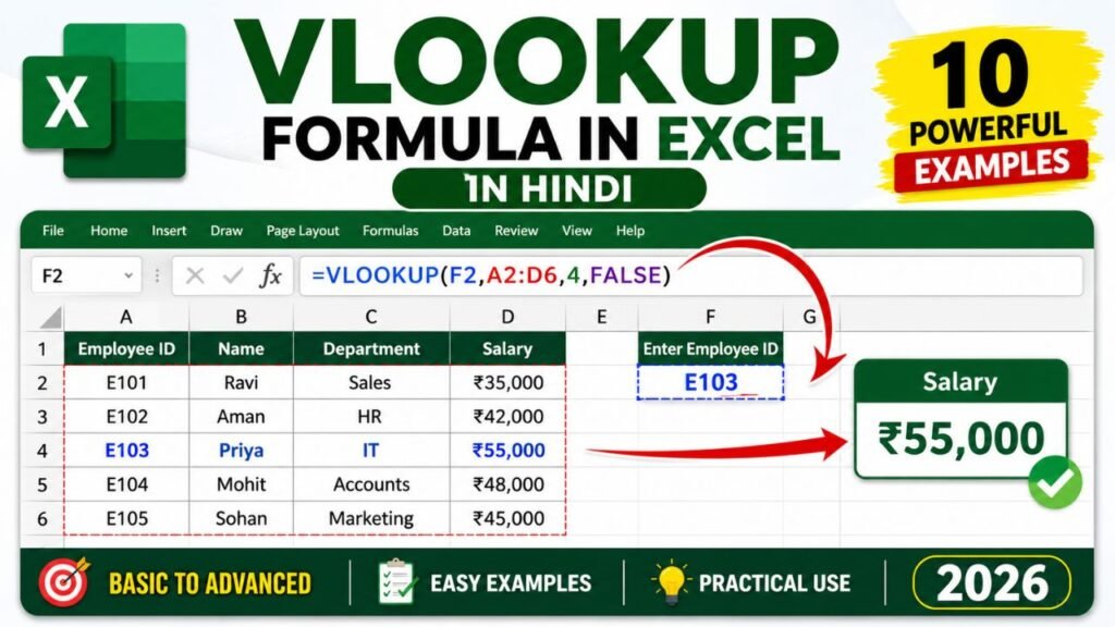 VLOOKUP Formula in Excel in Hindi 10 examples
