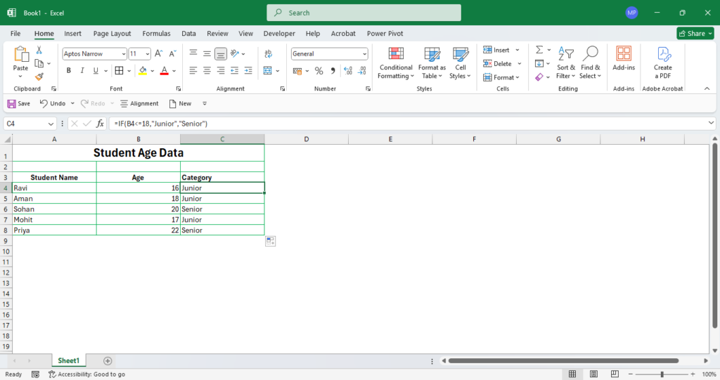 IF Formula in Excel in Hindi less than or equal to example
