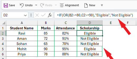 IF Formula with OR Function in Excel in Hindi example