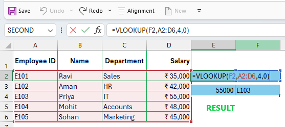 VLOOKUP Formula in Excel to Find Employee Salary by Employee ID