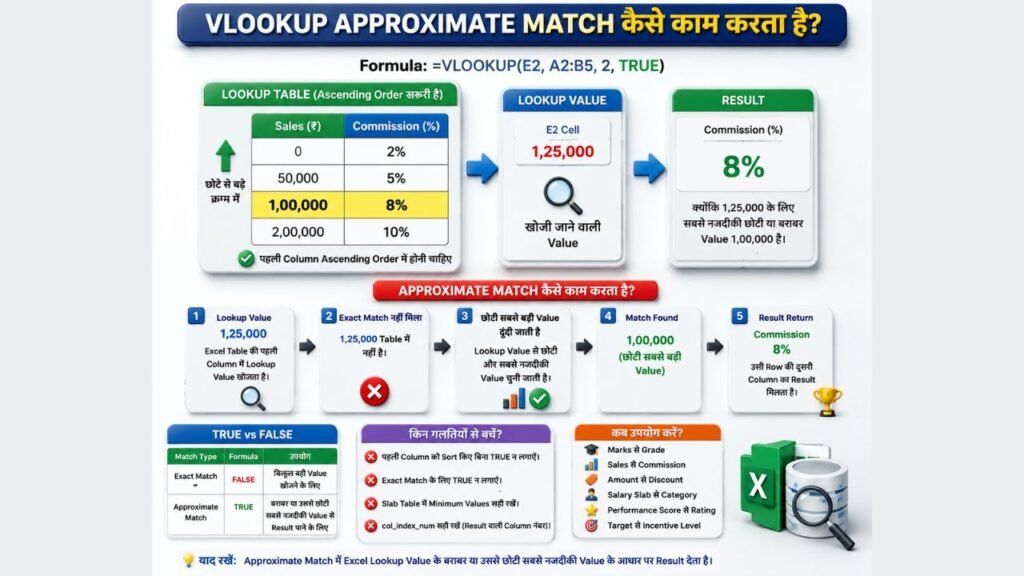 VLOOKUP Approximate Match in Excel in Hindi