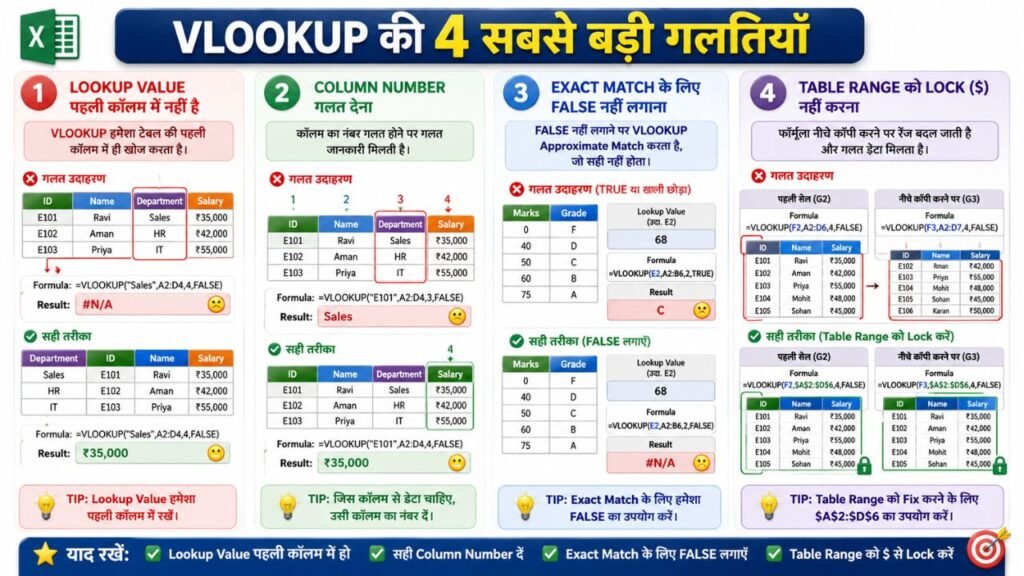 VLOOKUP Formula in Excel in Hindi की 4 Common Mistakes