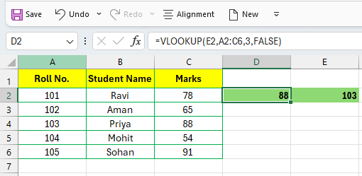 VLOOKUP Formula in Excel in Hindi student marks example using roll number